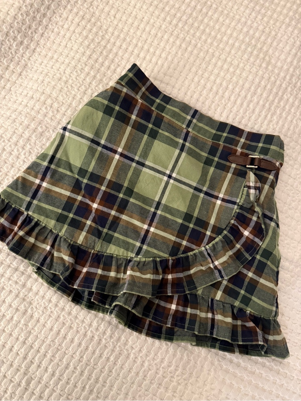 Janie and Jack Green Plaid Ruffle-Trim Mini Skirt
